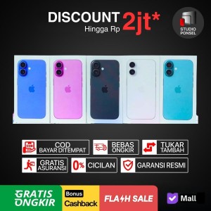 
                                                            Apple iPhone 16 128GB 256GB 512GB Black White Pink Teal Ultramarine Garansi Resmi - 128GB, Black