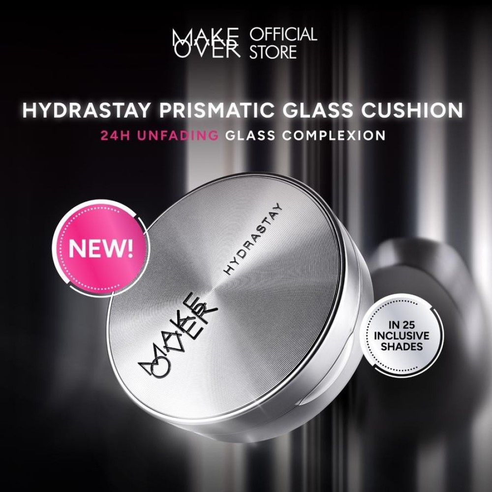 NEW! MAKE OVER Hydrastay Prismatic Glass Cushion - Glow Cushion Plumpy Tahan Cuaca Panas Lembab Anti Crack Smudgeproof Tidak Cakey Tidak Crease High Coverage Tahan Banting Radiant Foundation Compact Makeup - C11 Pink Marble