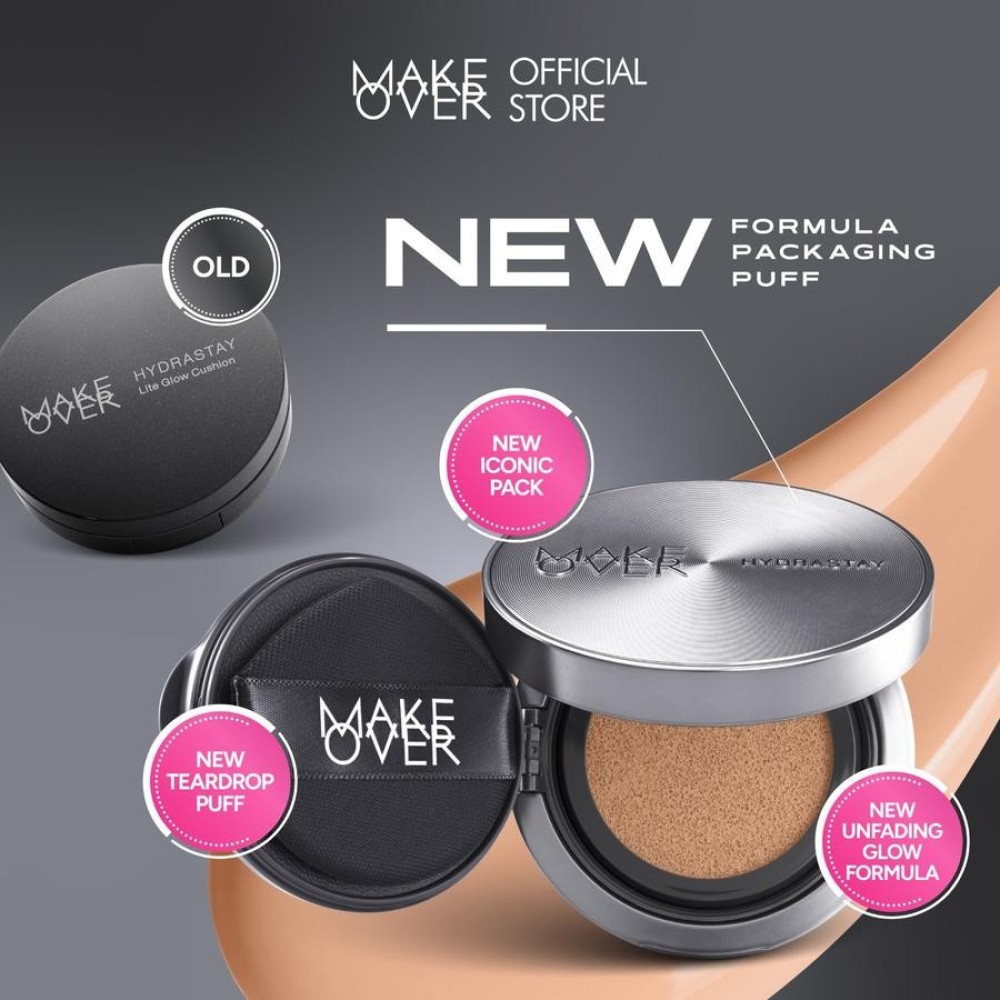 NEW! MAKE OVER Hydrastay Prismatic Glass Cushion - Glow Cushion Plumpy Tahan Cuaca Panas Lembab Anti Crack Smudgeproof Tidak Cakey Tidak Crease High Coverage Tahan Banting Radiant Foundation Compact Makeup - C11 Pink Marble