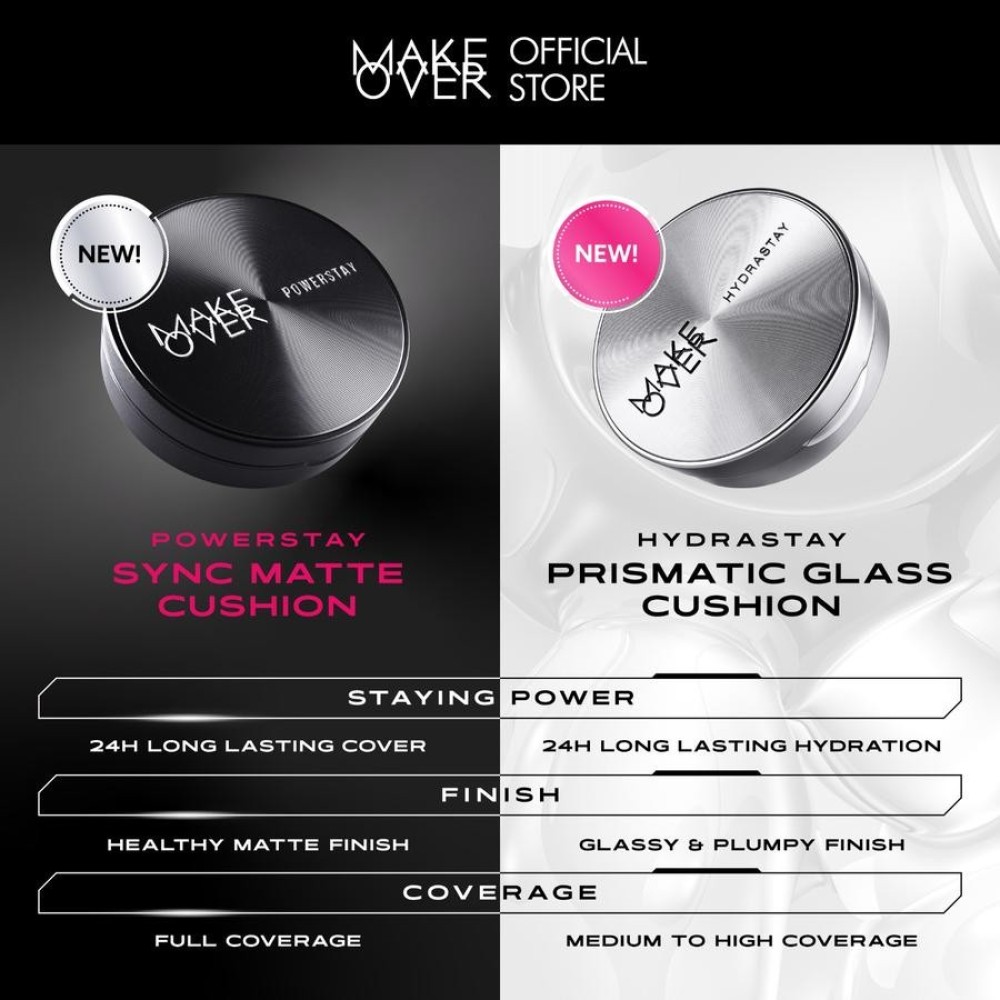 NEW! MAKE OVER Hydrastay Prismatic Glass Cushion - Glow Cushion Plumpy Tahan Cuaca Panas Lembab Anti Crack Smudgeproof Tidak Cakey Tidak Crease High Coverage Tahan Banting Radiant Foundation Compact Makeup - C11 Pink Marble
